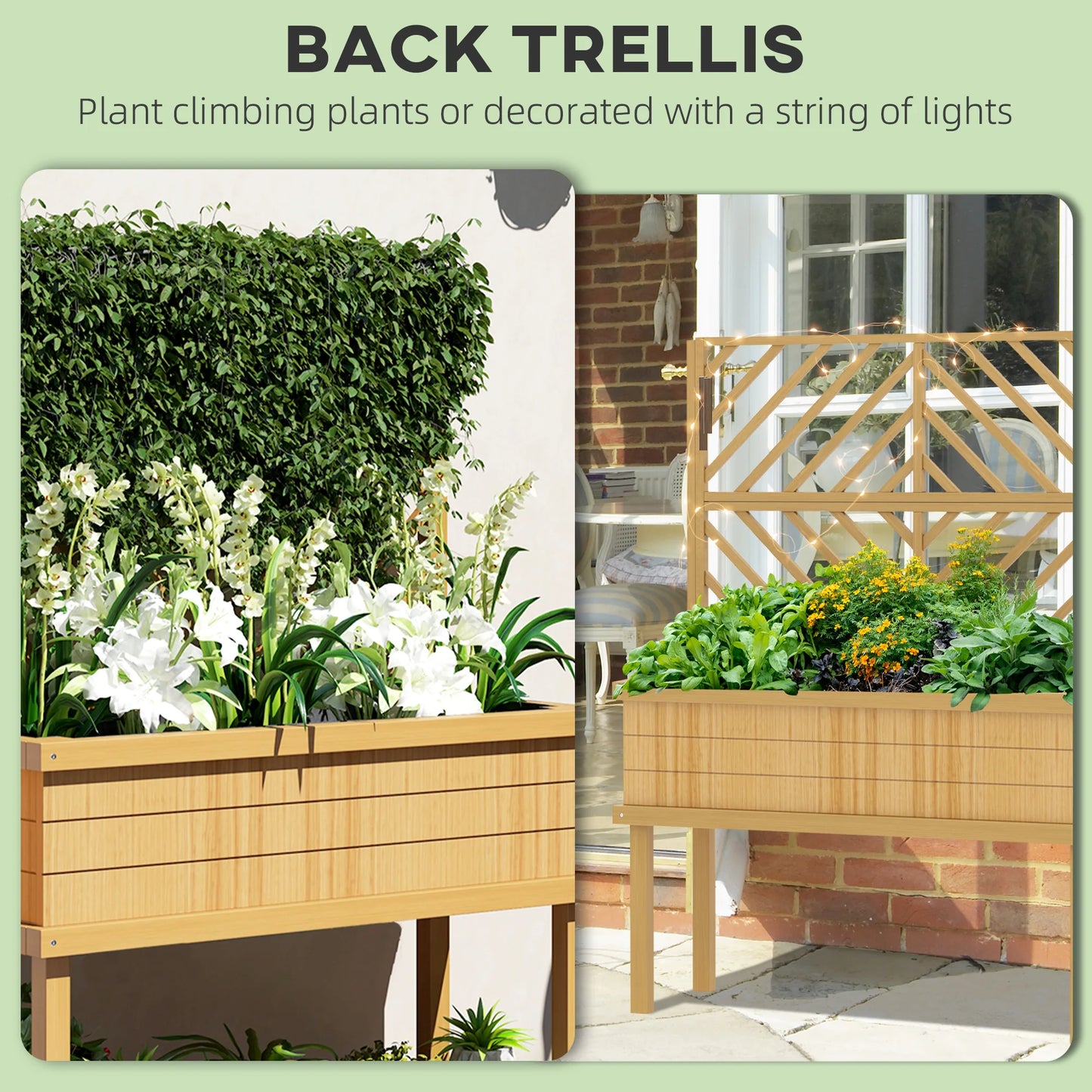 Raised Garden Bed with Trellis for Climbing Plants, Natural