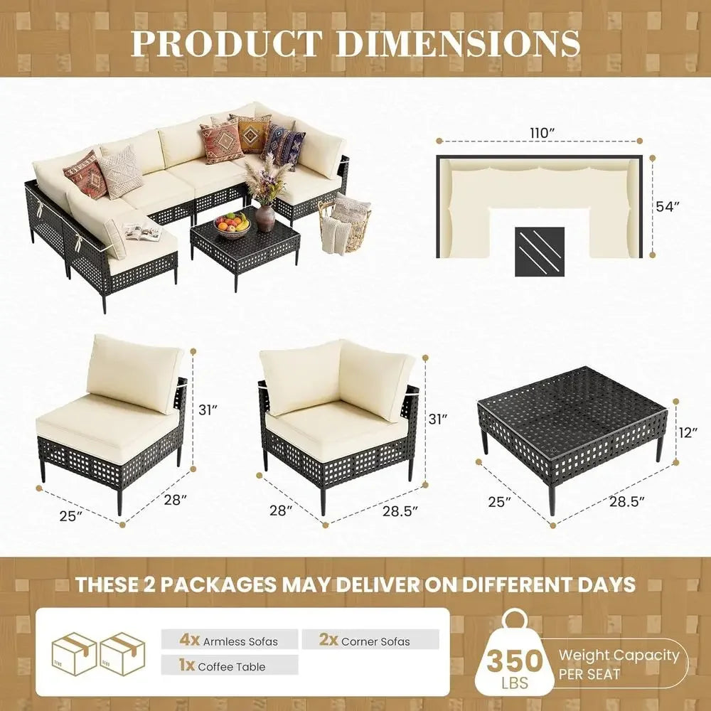 Wicker Patio urniture Set, 7-Piece ular Outdoor urniture Set, High-Leg Design Sectional Patio Soa with Glass Coee Table or Garde
