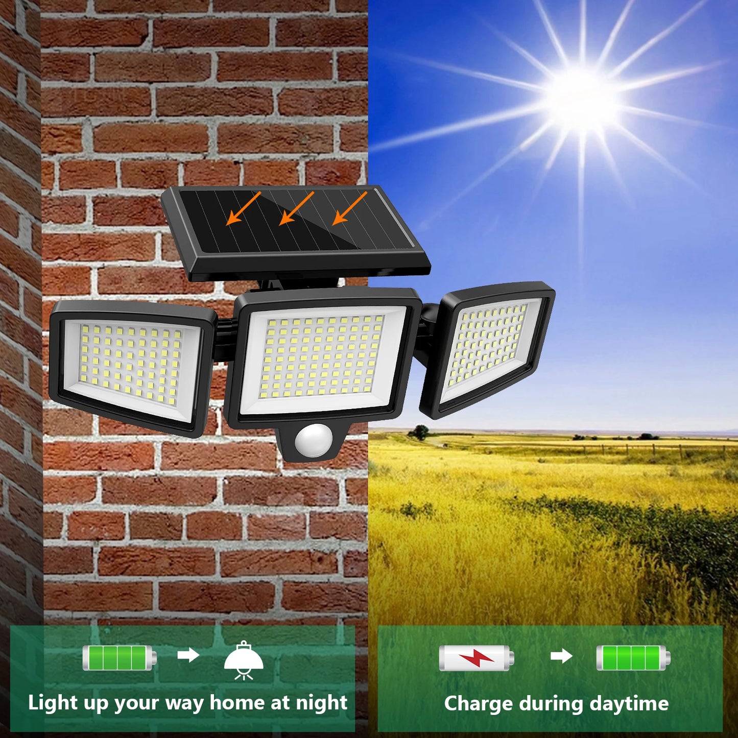 SZRSTH Three Head Solar Outdoor Light With Motion Sensor And Remote