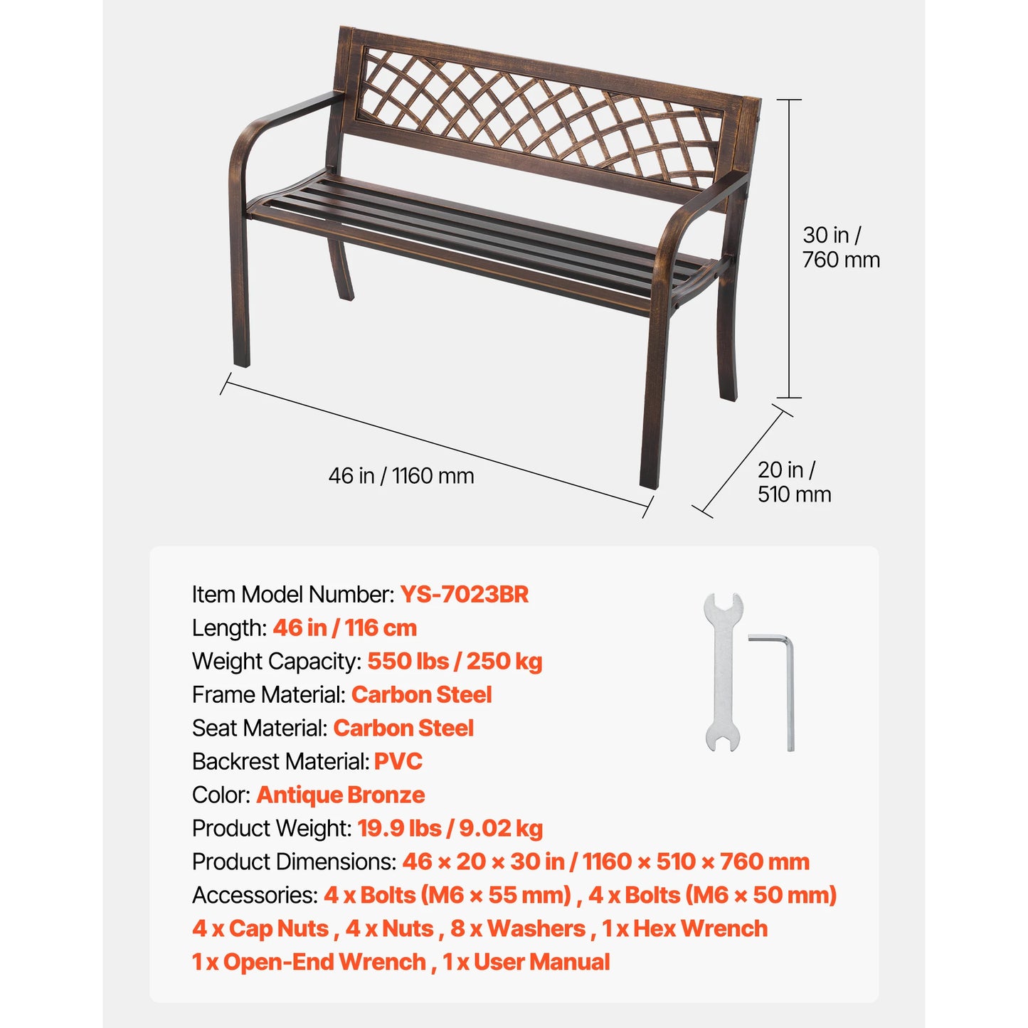 SucceBuy Outdoor Garden Bench Wood Metal Frame For Patios