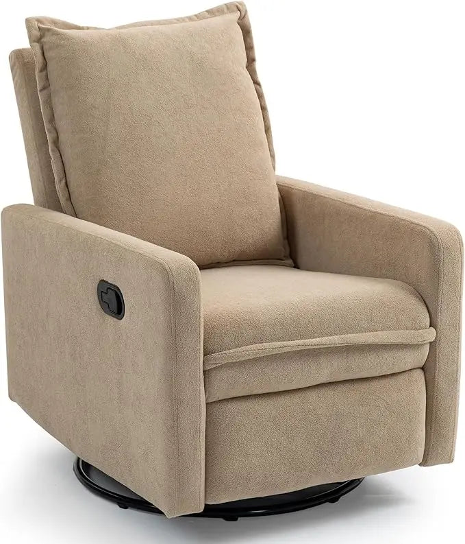 360 Degree Swivel Rocking Glider Chair Manual Recliner High Backrest Comfy Modern Armchair for Nursery Living Room White