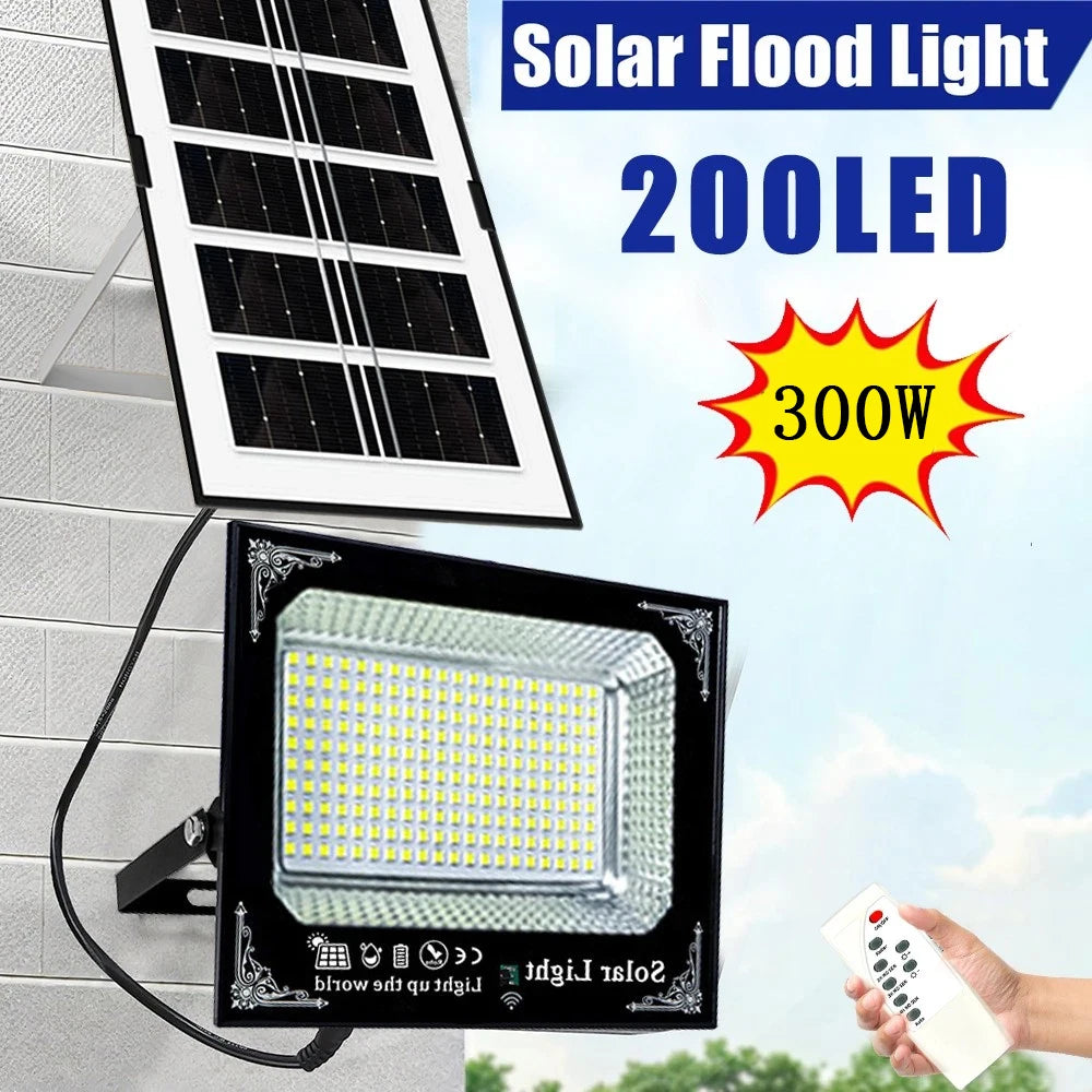 300W Outdoor Solar Flood Light Patio Light Garage Light Remote Control Indicator Light IP67 For Outdoor Patio Garden Billboards