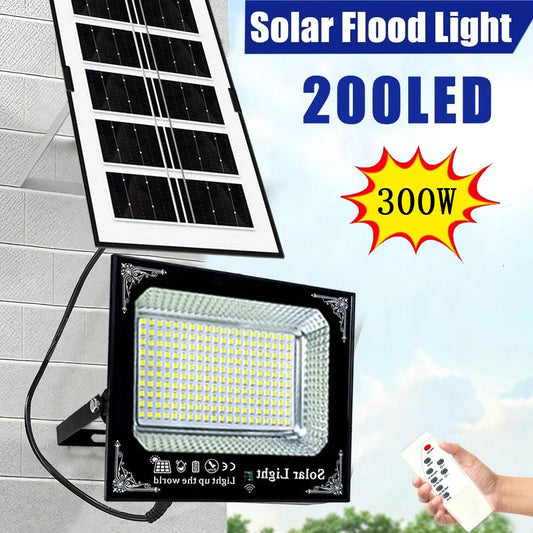 300W Outdoor Solar Flood Light Patio Light Garage Light Remote Control Indicator Light IP67 For Outdoor Patio Garden Billboards