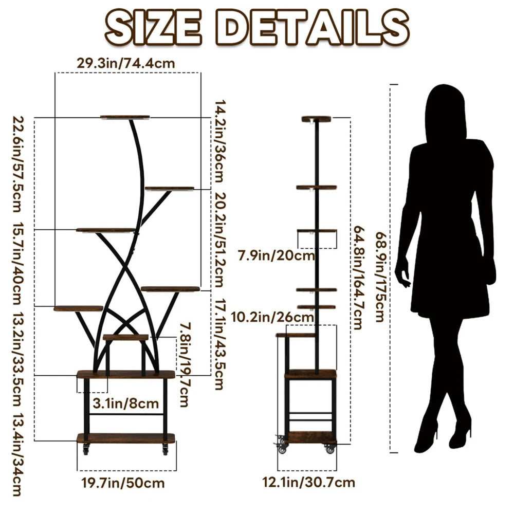 Plant Stand with Grow Light, 8 Tiered 64" Tall Metal Shelves for Multiple Plants, Lighted for Balcony, Living Room