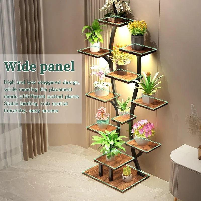 Vase-Shaped Indoor Plant Stand with Grow Lights, Metal Flower Holder Shelf for Home and Patio