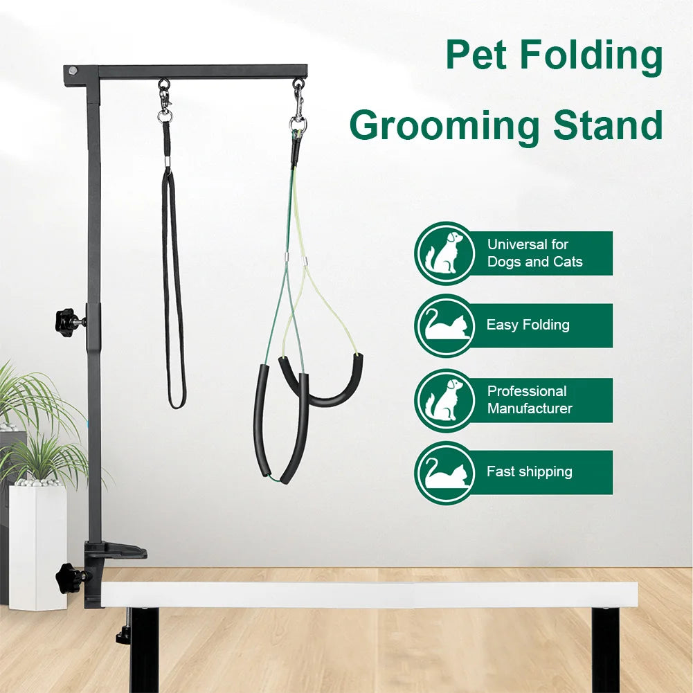 Pet Foldable Grooming Bracket with Restraint Rope Dog Shower Stand Height Adjustable Desk Dog Cat Holder Telescopic Table Hanger