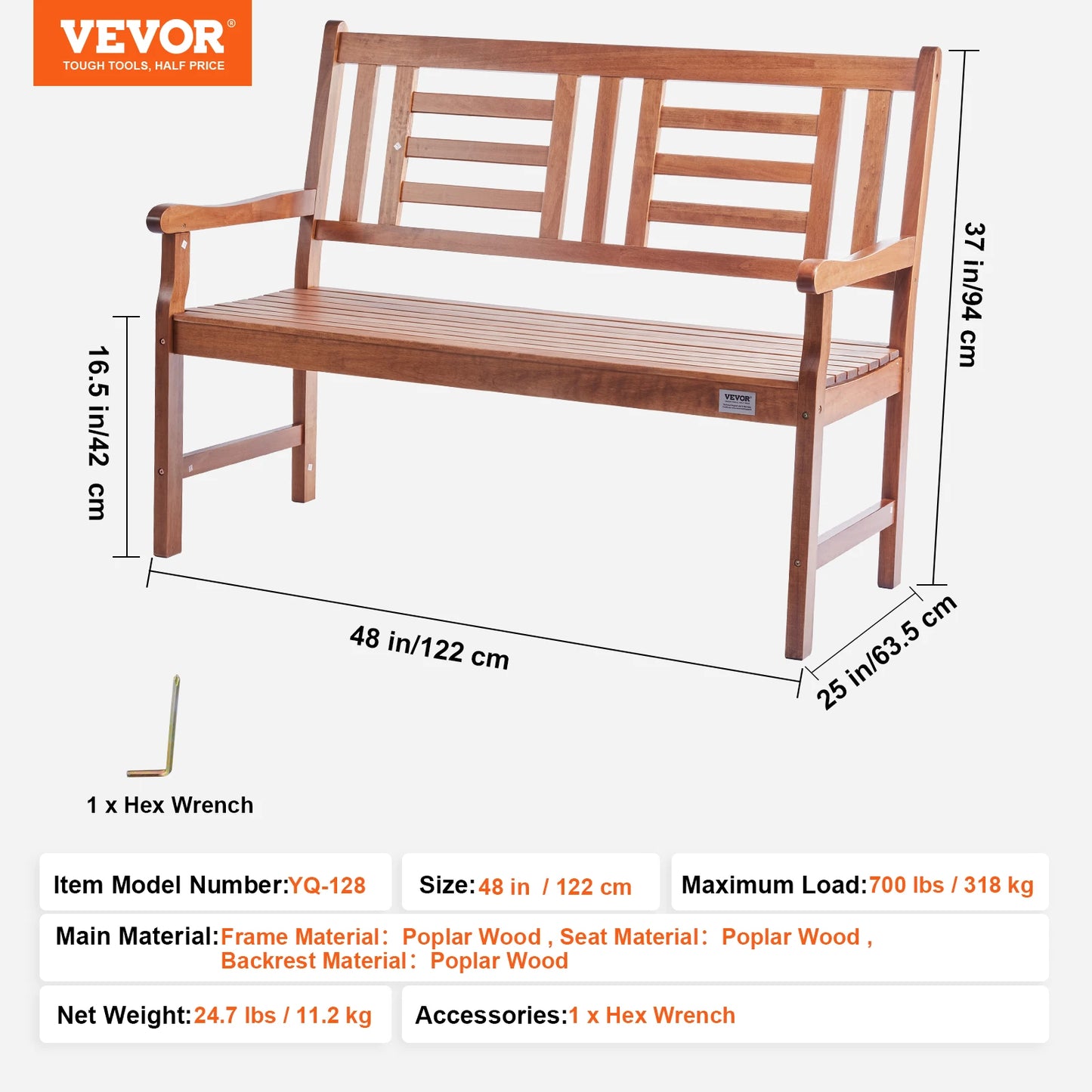 SucceBuy Outdoor Garden Bench Wood Metal Frame For Patios