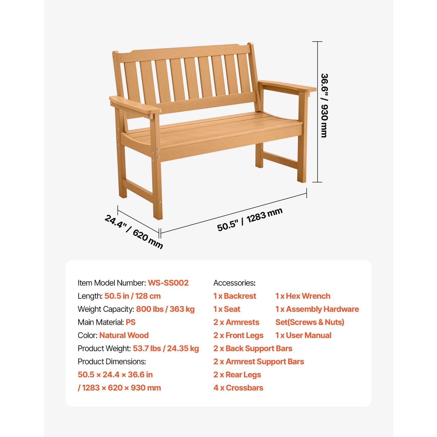 SucceBuy Outdoor Garden Bench Wood Metal Frame For Patios