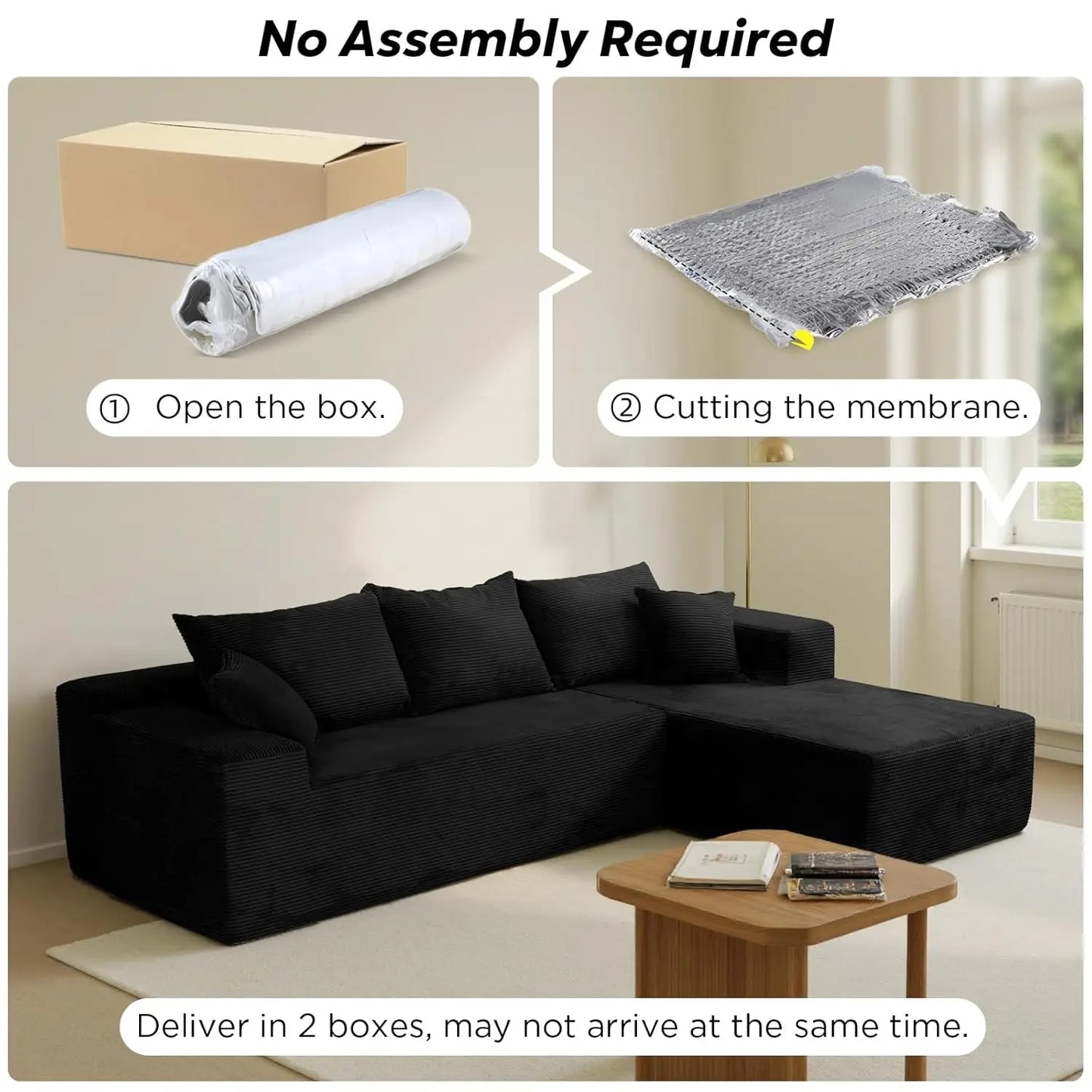 103" L Shaped Sectional Boneless Couch for Living Room, Modern Modular Cloud Sofa with Facing Chaise, Comfy, Customized