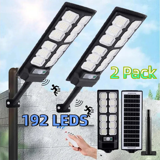 2-Pack Solar Street Lights Outdoor Waterproof 192LED Dusk to Dawn Solar Flood Lights with Motion Sensor Solar Parking Lot Lights