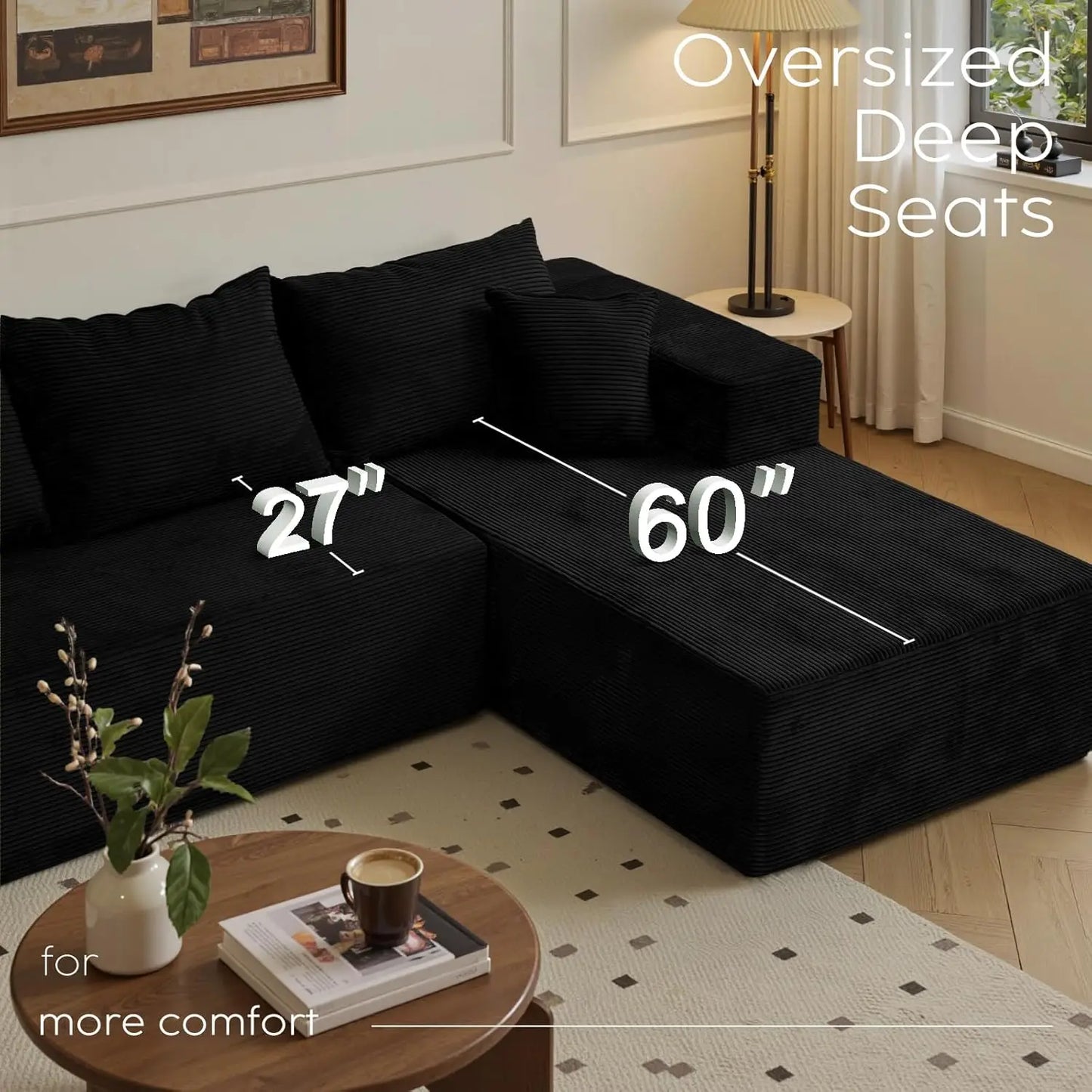 103" L Shaped Sectional Boneless Couch for Living Room, Modern Modular Cloud Sofa with Facing Chaise, Comfy, Customized