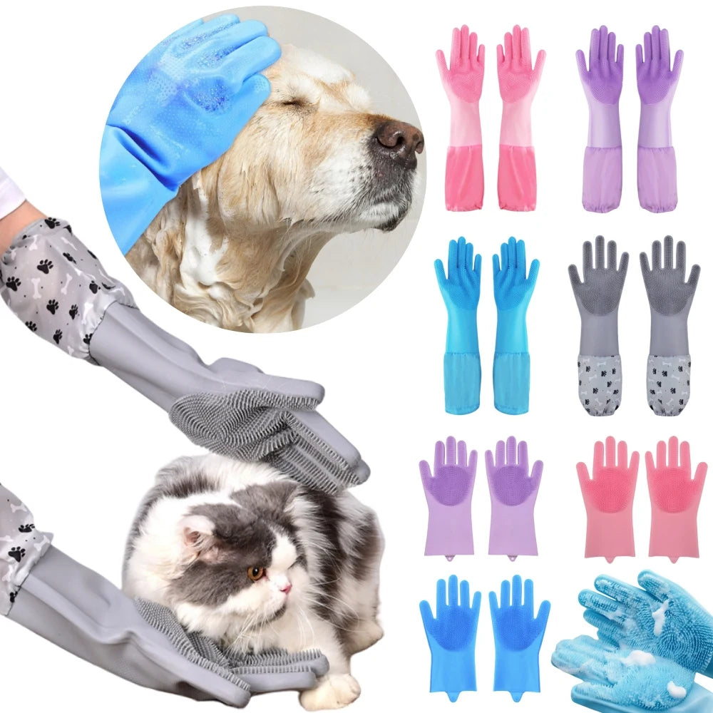 Thicker Pet Grooming Gloves Dog Cat Bathing Cleaning Glove Shampoo Scrubber Soft Silicone Hair Removal Glove Pet Accessories