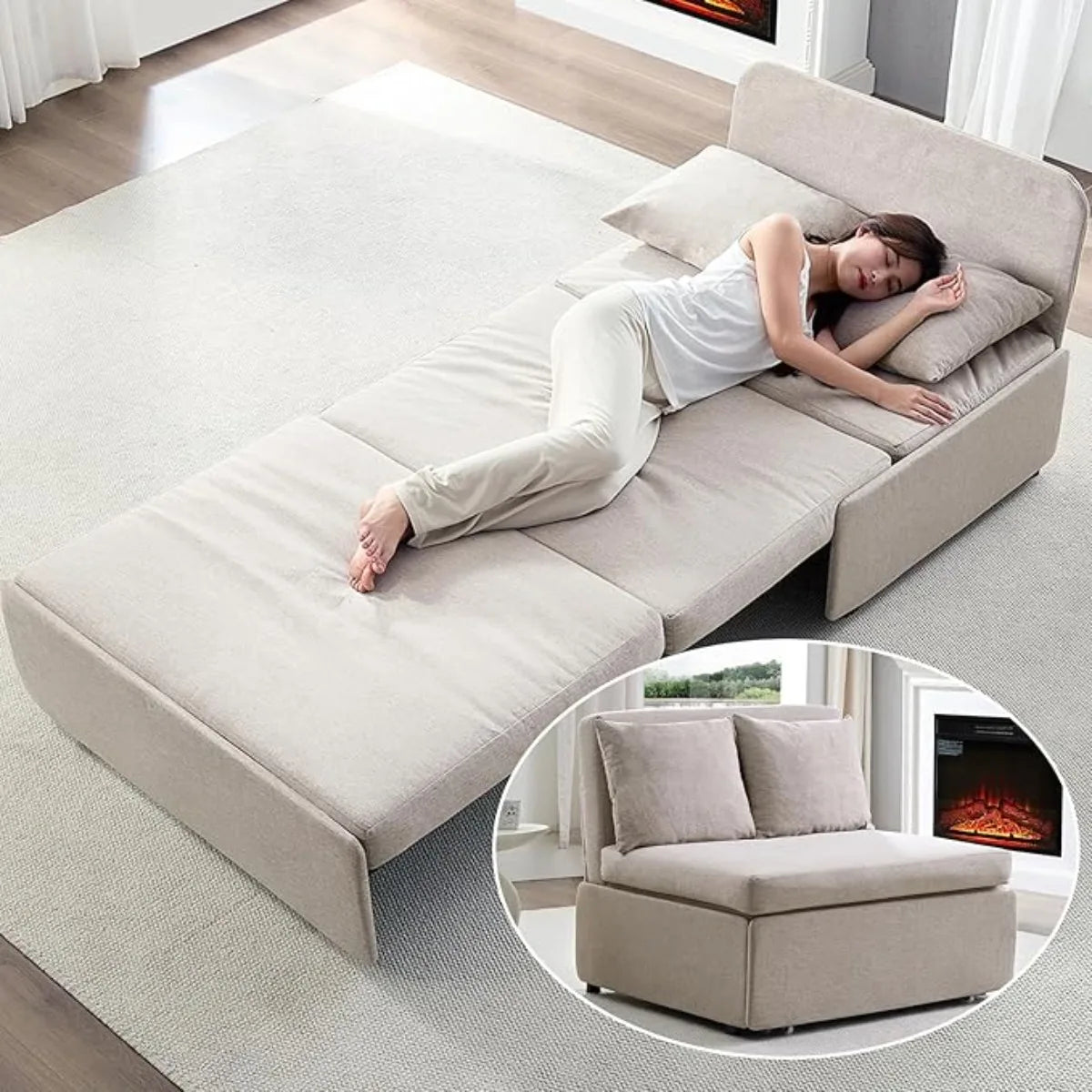 43" W Twin Size Pull Out Sleeper Sofa Bed Couch with Pullout Beds, 2 in 1 Convertible Linen Sleepers Single Sofas Chair