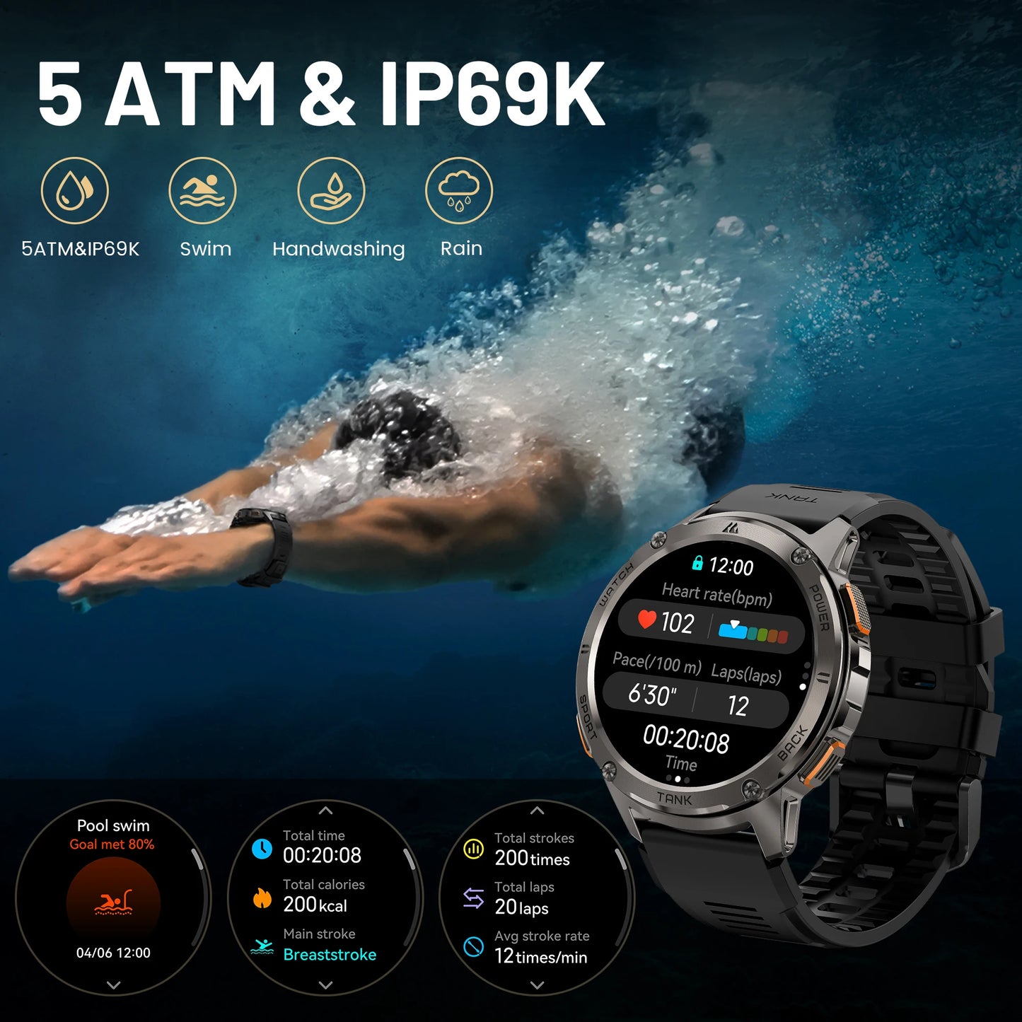 KOSPET Tank T3 AMOLED Smart Watch For Men Call Text