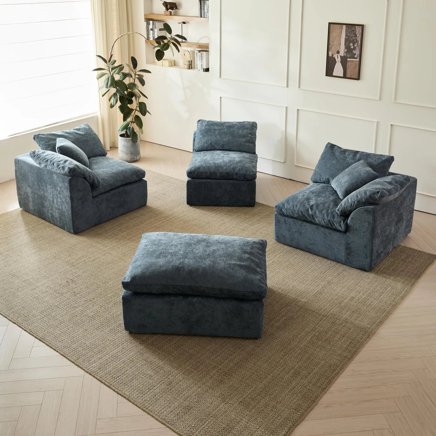 Yeflixvrau Modern Cloud L-Shaped Chenille Modular Sofa With Ottoman