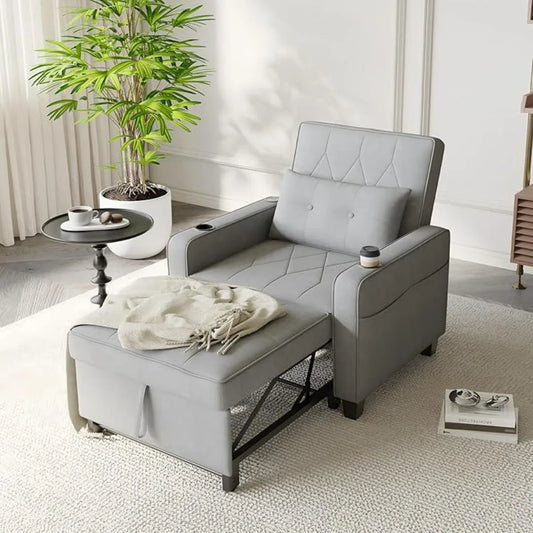 3 in 1 Convertible Sleeper Chair Bed Pull Out Sofa Chair Bed with Cup Holders,USB & Type C Ports,Side Pockets