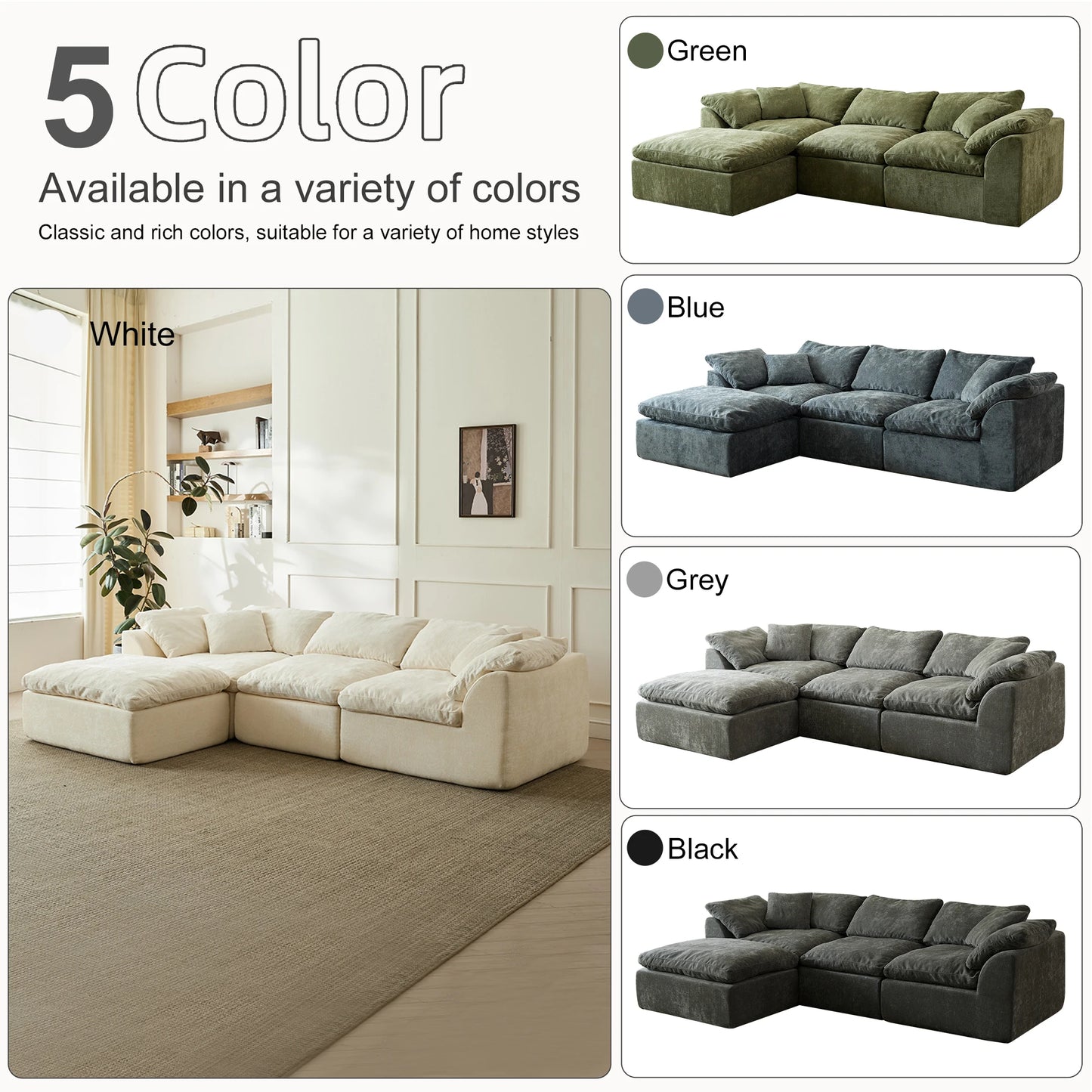Yeflixvrau Modern Cloud L-Shaped Chenille Modular Sofa With Ottoman