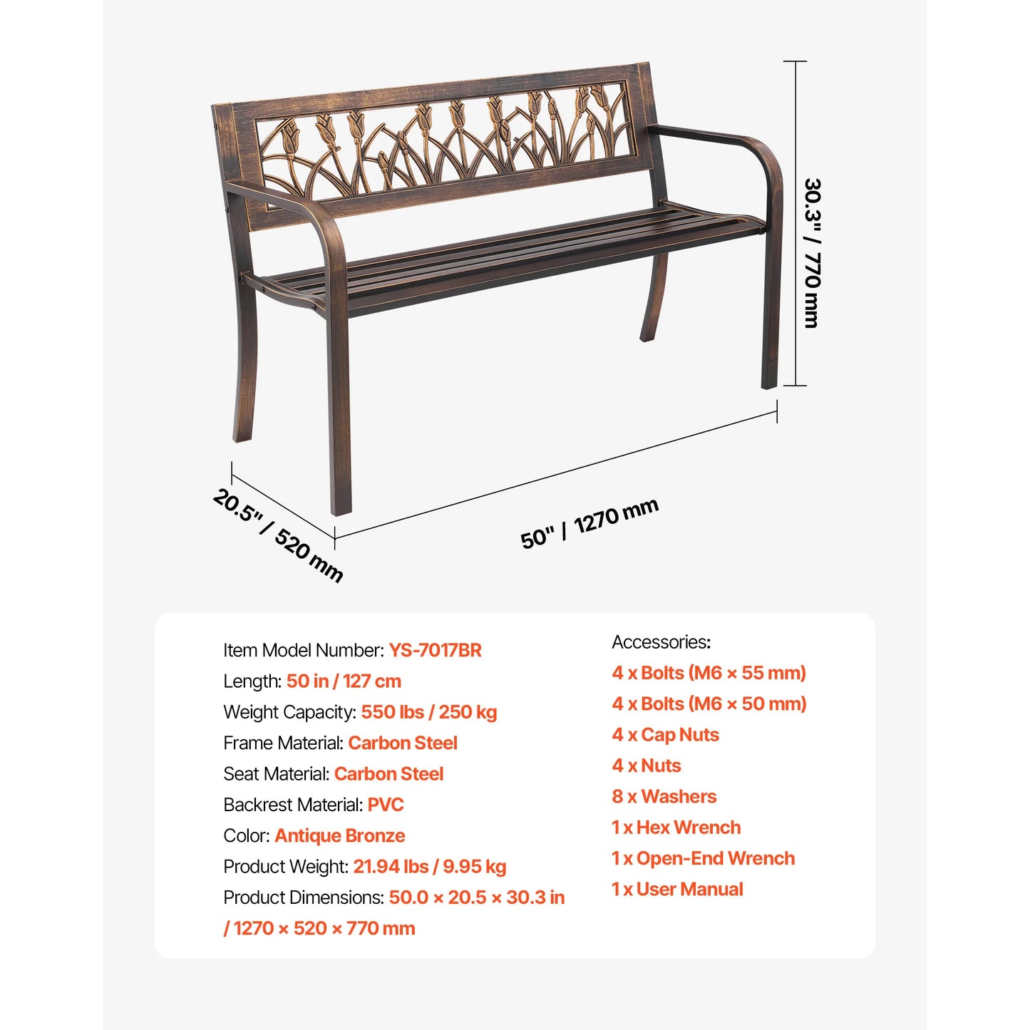 SucceBuy Outdoor Garden Bench Wood Metal Frame For Patios