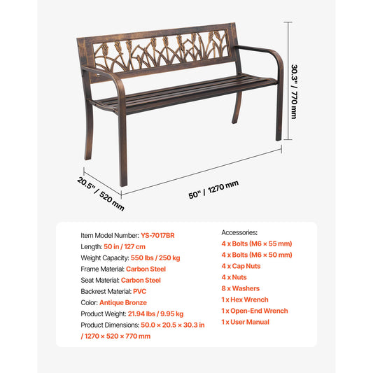 SucceBuy Outdoor Garden Bench Wood Metal Frame For Patios