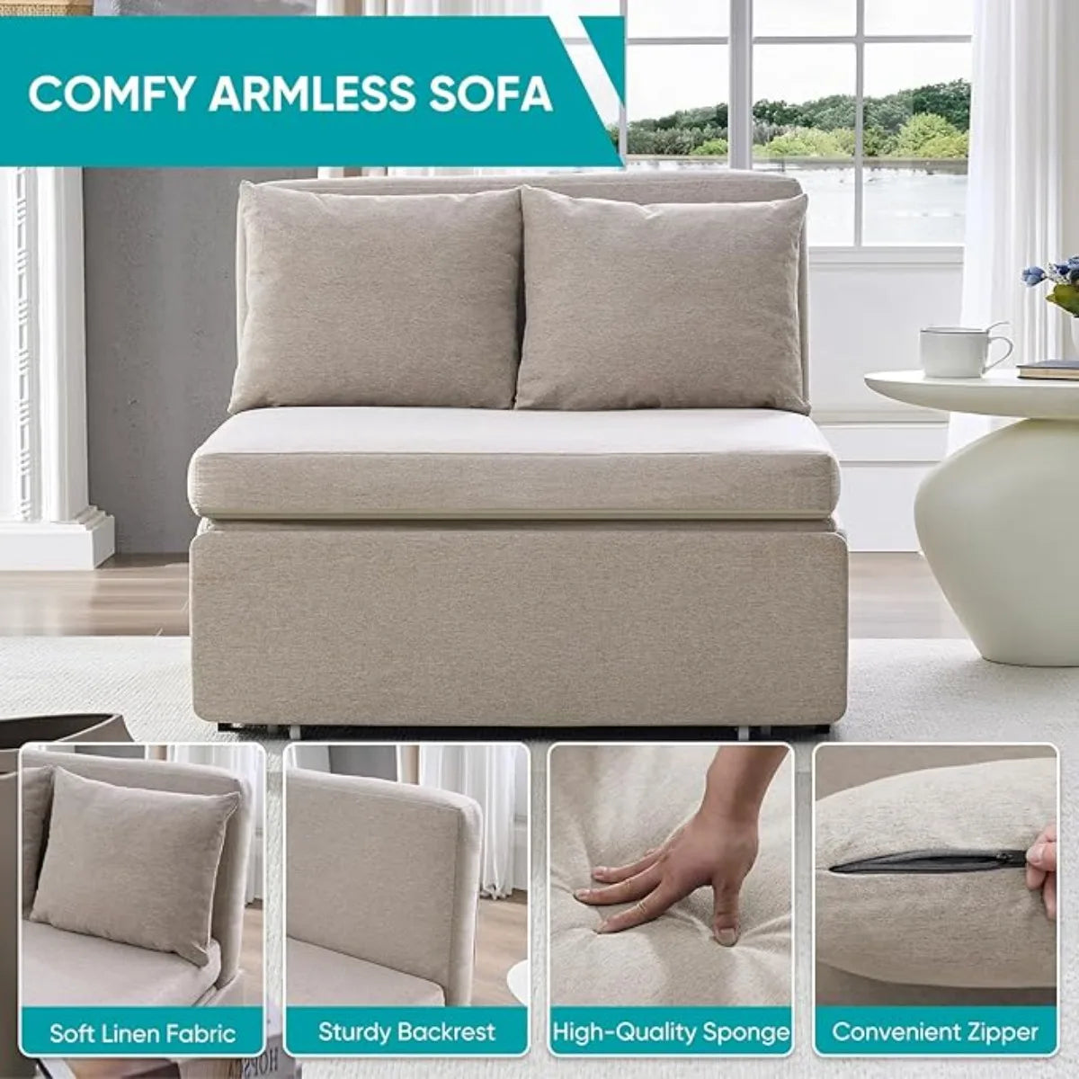 43" W Twin Size Pull Out Sleeper Sofa Bed Couch with Pullout Beds, 2 in 1 Convertible Linen Sleepers Single Sofas Chair