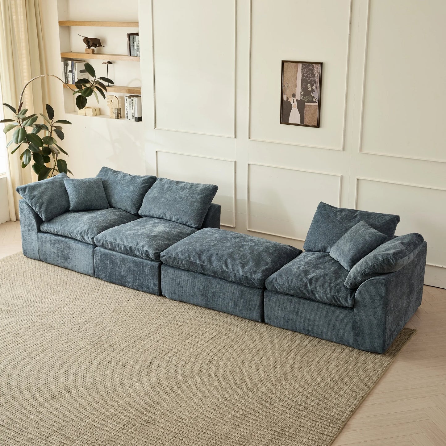 Yeflixvrau Modern Cloud L-Shaped Chenille Modular Sofa With Ottoman