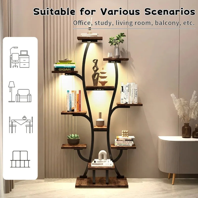Vase-Shaped Indoor Plant Stand with Grow Lights, Metal Flower Holder Shelf for Home and Patio