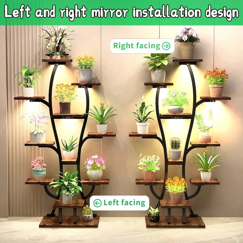 Vase-Shaped Indoor Plant Stand with Grow Lights, Metal Flower Holder Shelf for Home and Patio