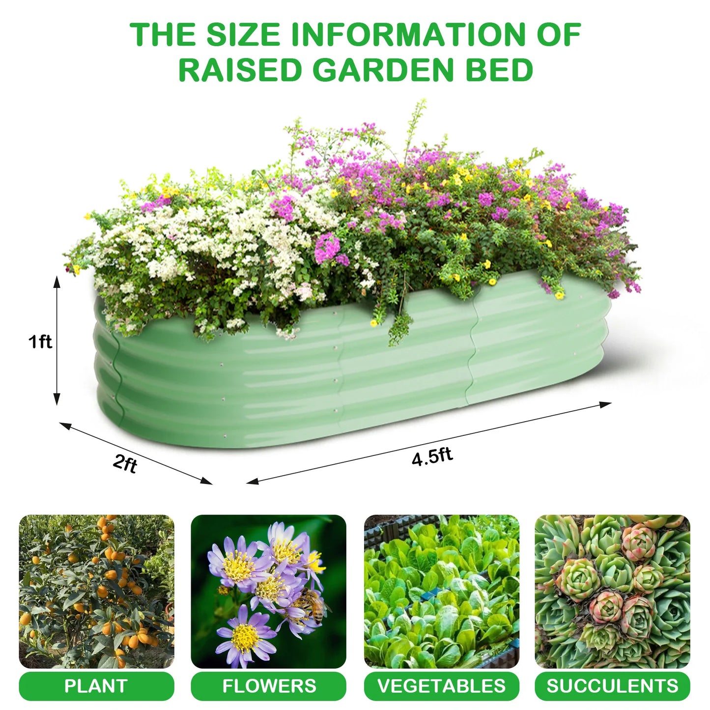 2-Pack Oval Galvanized Steel Raised Garden Bed Open Base Safety Edge Metal Planter Box Raised Beds for Vegetables Flowers Herbs