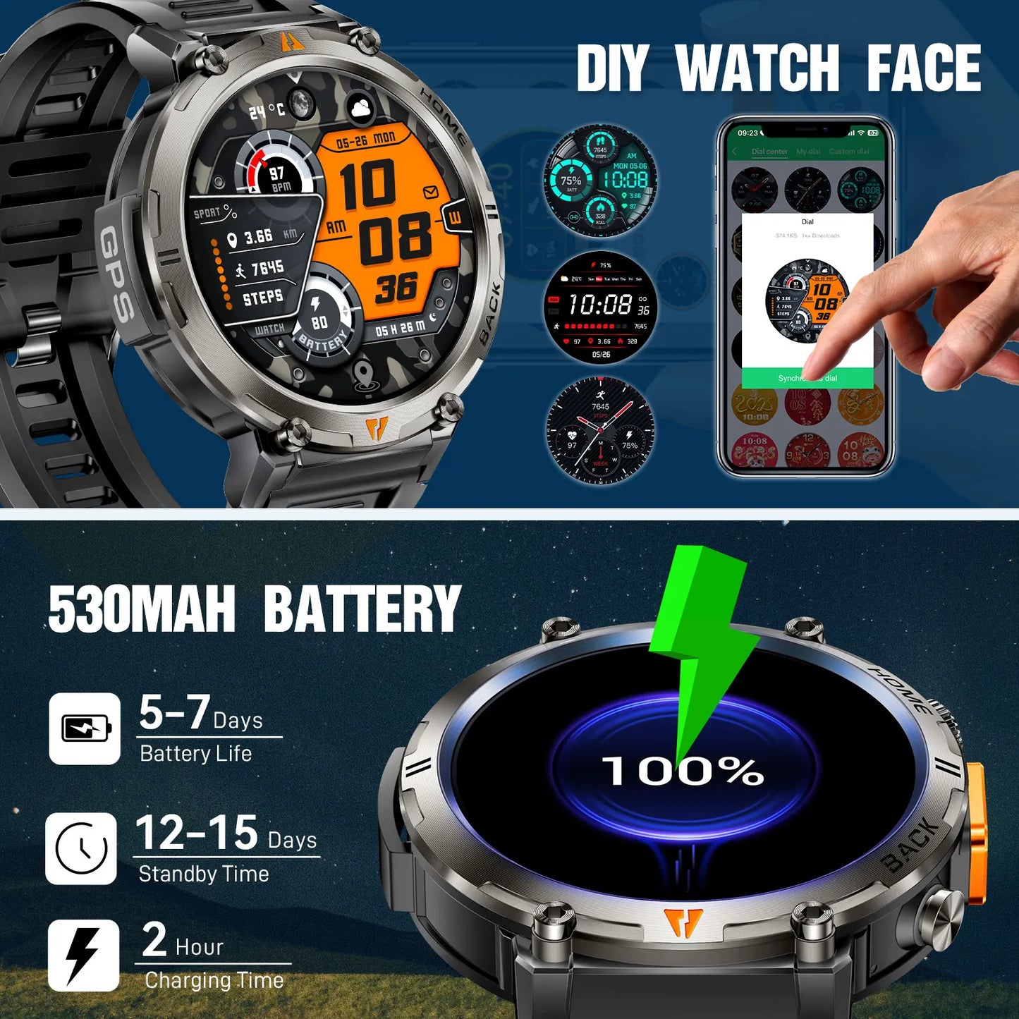 EIGIIS KE3 Bluetooth Smartwatch for Men Heart Rate