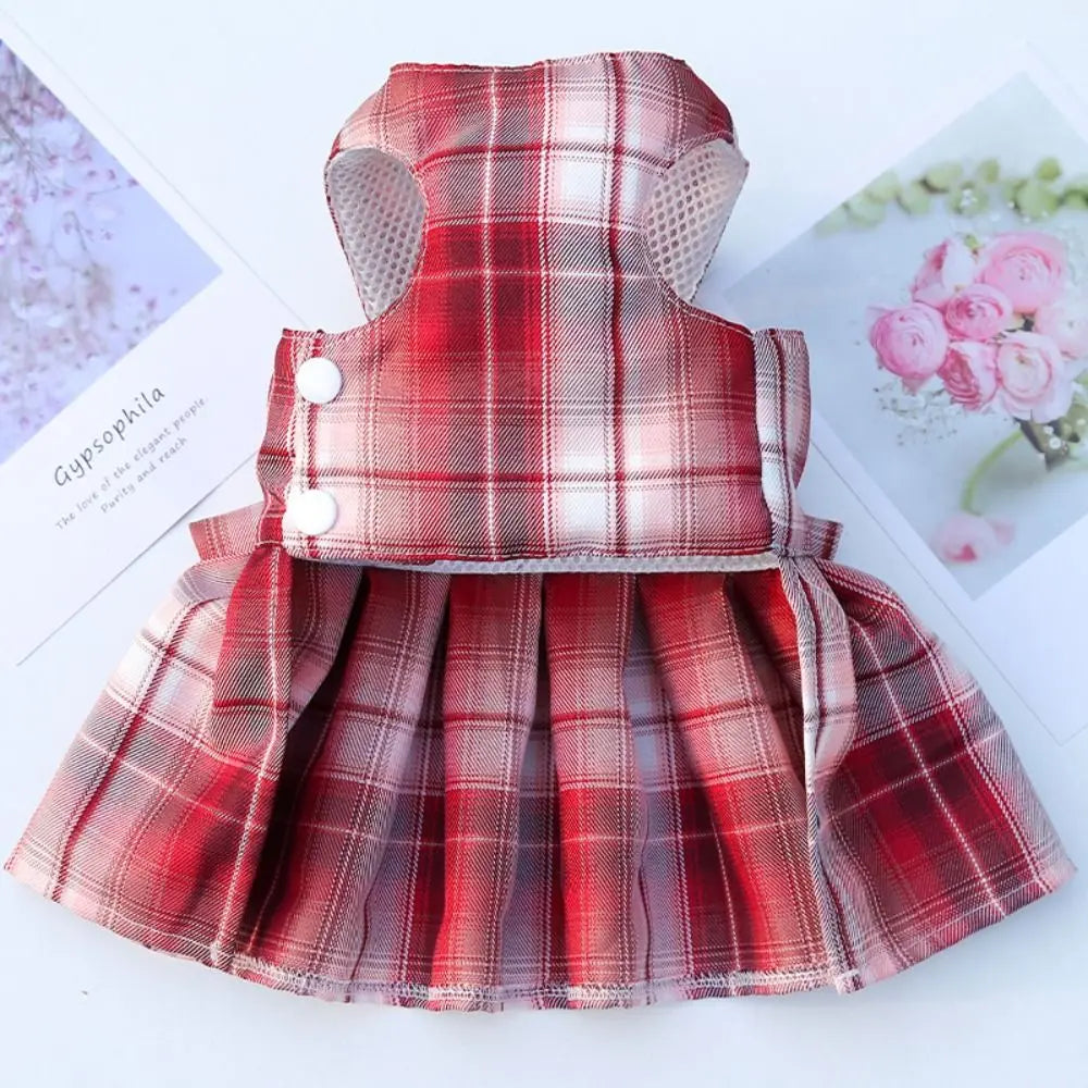 Dog Plaid JK Dress Dacron Coat With Leash Compatible Fashion