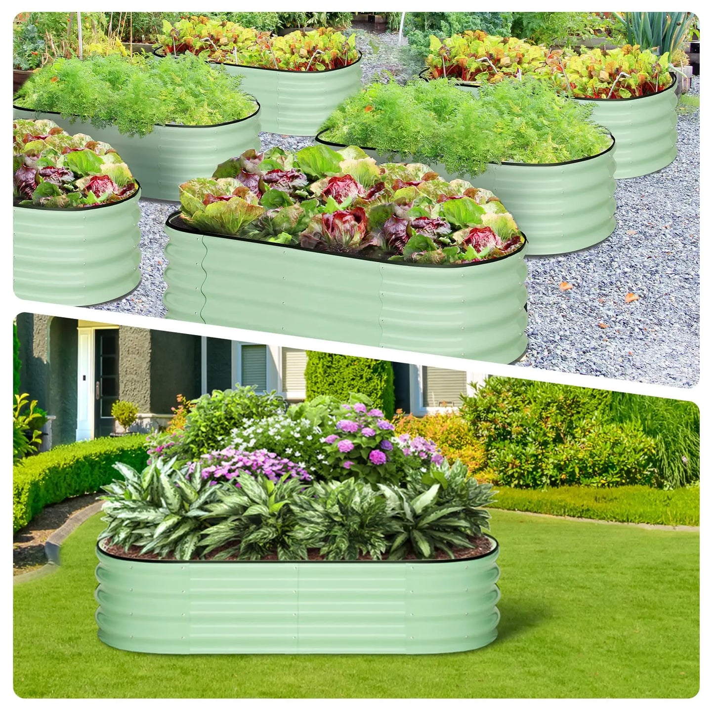 2-Pack Oval Galvanized Steel Raised Garden Bed Open Base Safety Edge Metal Planter Box Raised Beds for Vegetables Flowers Herbs