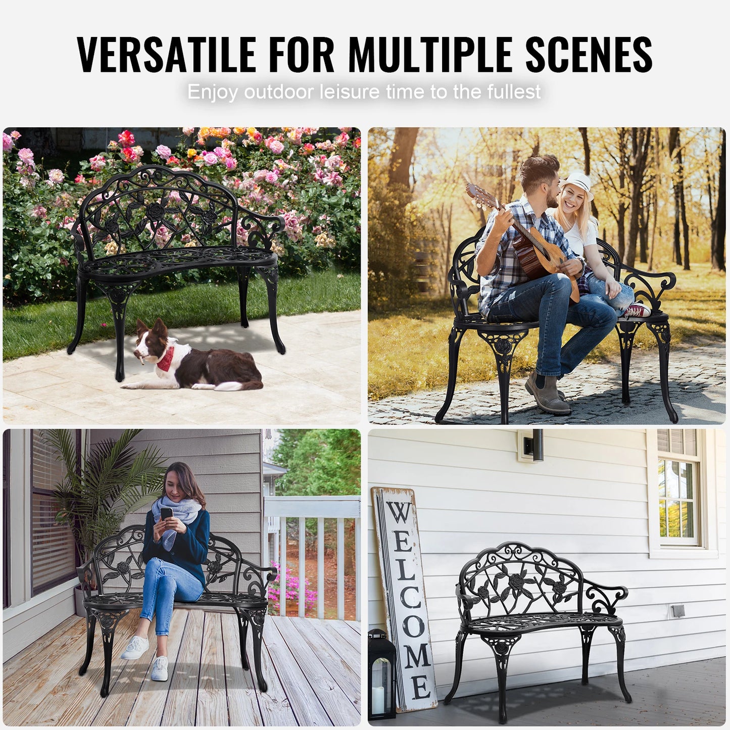 SucceBuy Outdoor Garden Bench Wood Metal Frame For Patios