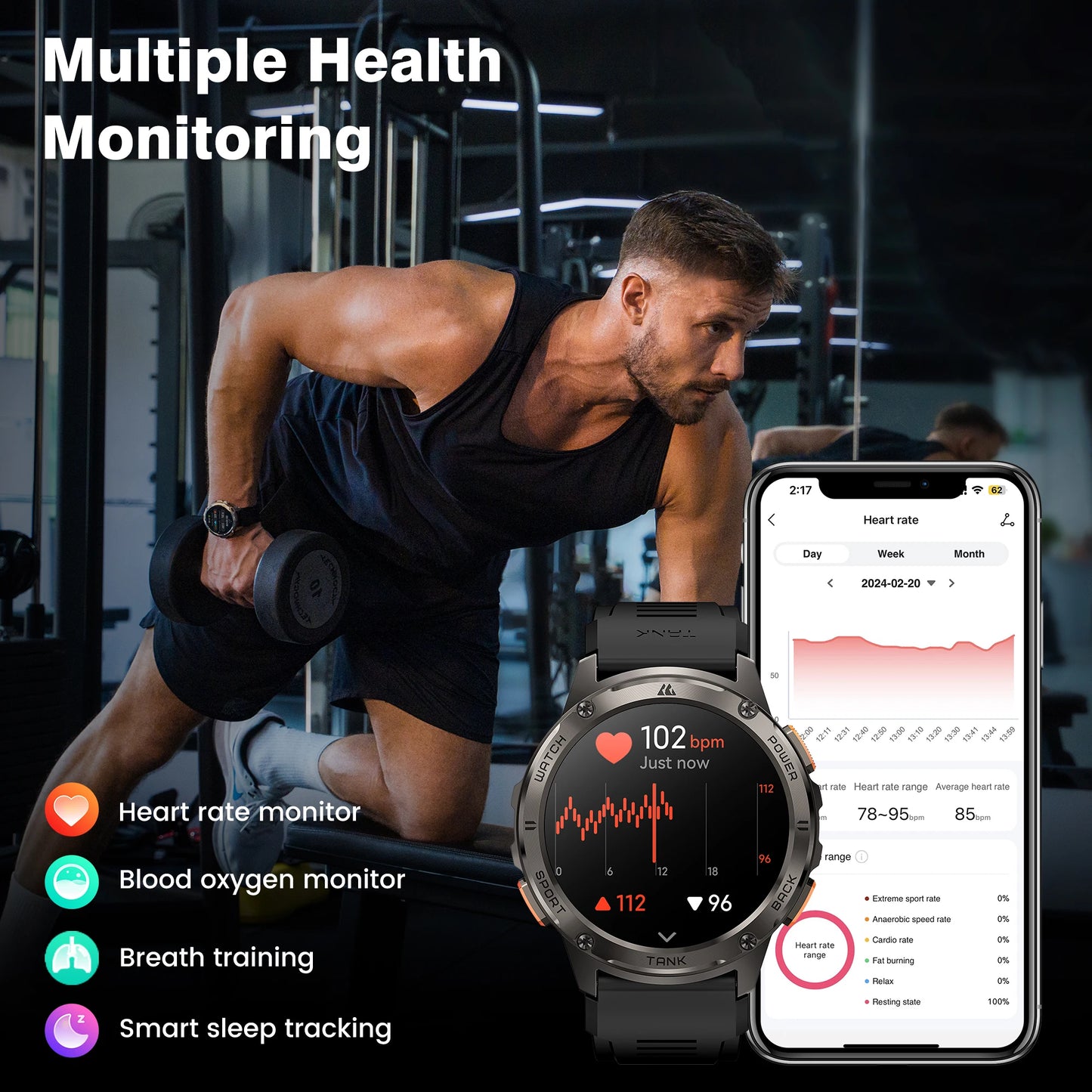 KOSPET Tank T3 AMOLED Smart Watch For Men Call Text
