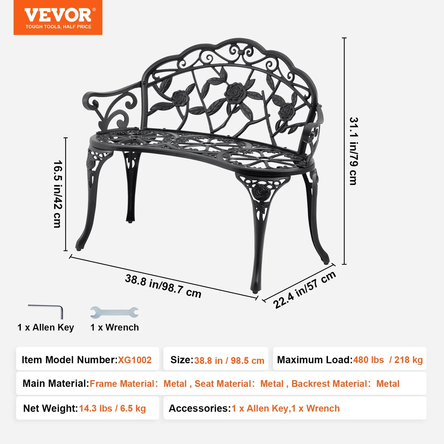 SucceBuy Outdoor Garden Bench Wood Metal Frame For Patios