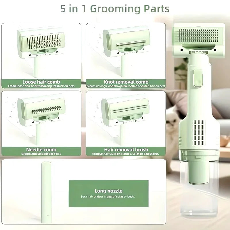 Cat Grooming Vacuum 5Brushes Pet Grooming Kit with 0.3L Hair Dust Cup Dog Vacuum Cleaner for Pets Cats Dogs Hair Vacuum Cleaner