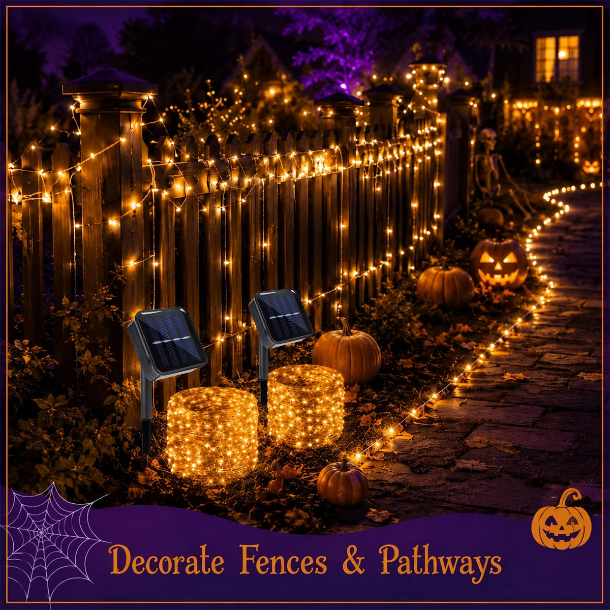 2/4Pack 100 LED Solar Copper Wire String Lights – 8 Twinkling Modes Fairy Lights for Outdoor Patio, Fence, Garden, Yard, Home, Holiday Tree Party Halloween Decor