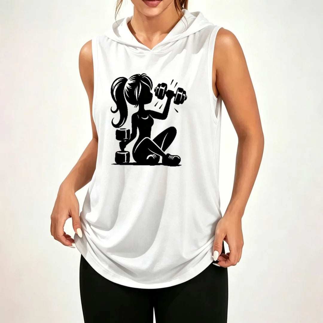 Women's Sleeveless Hoodie Silhouette Of A Girl Lifting Dumbbells