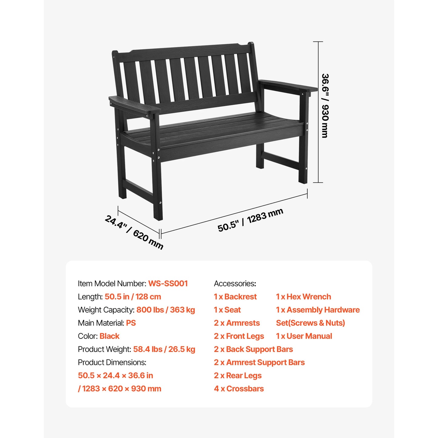 SucceBuy Outdoor Garden Bench Wood Metal Frame For Patios
