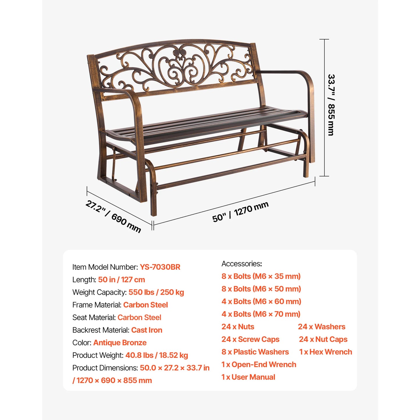 SucceBuy Outdoor Garden Bench Wood Metal Frame For Patios