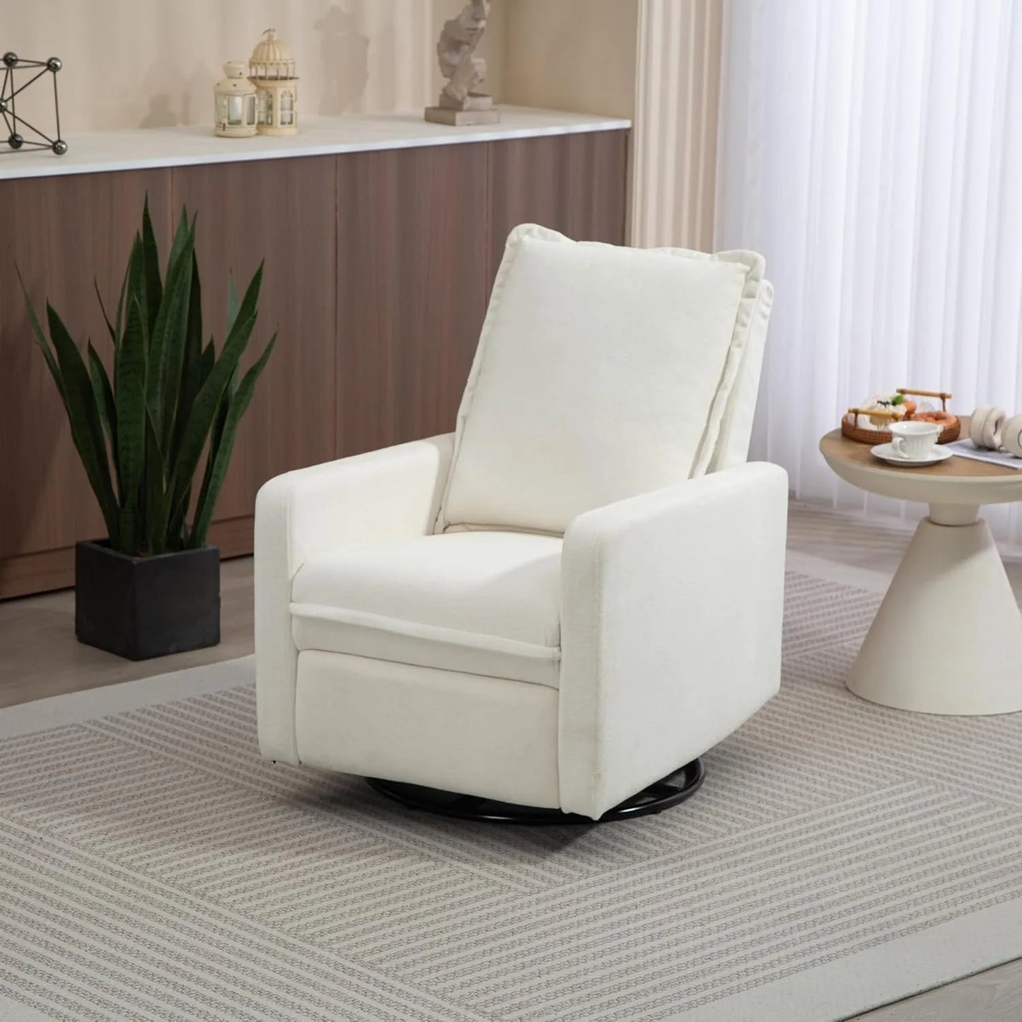 360 Degree Swivel Rocking Glider Chair Manual Recliner High Backrest Comfy Modern Armchair for Nursery Living Room White