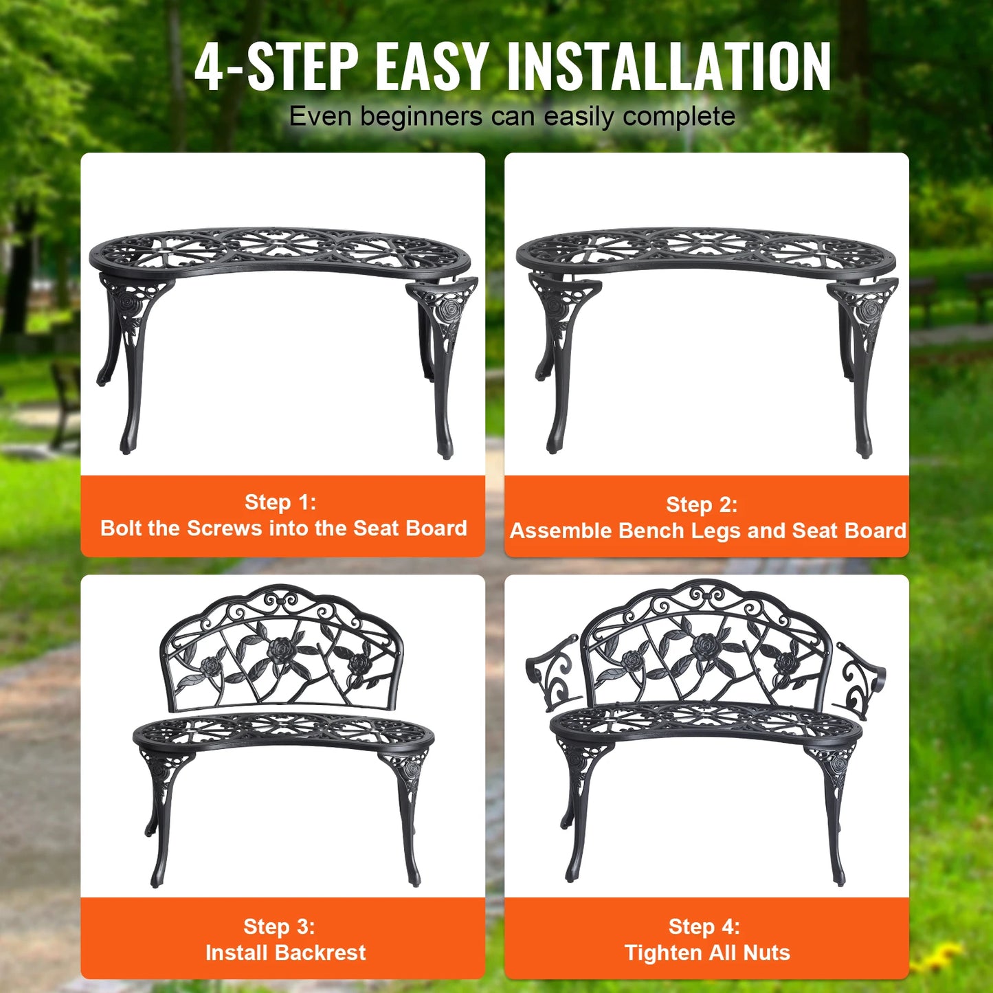 SucceBuy Outdoor Garden Bench Wood Metal Frame For Patios