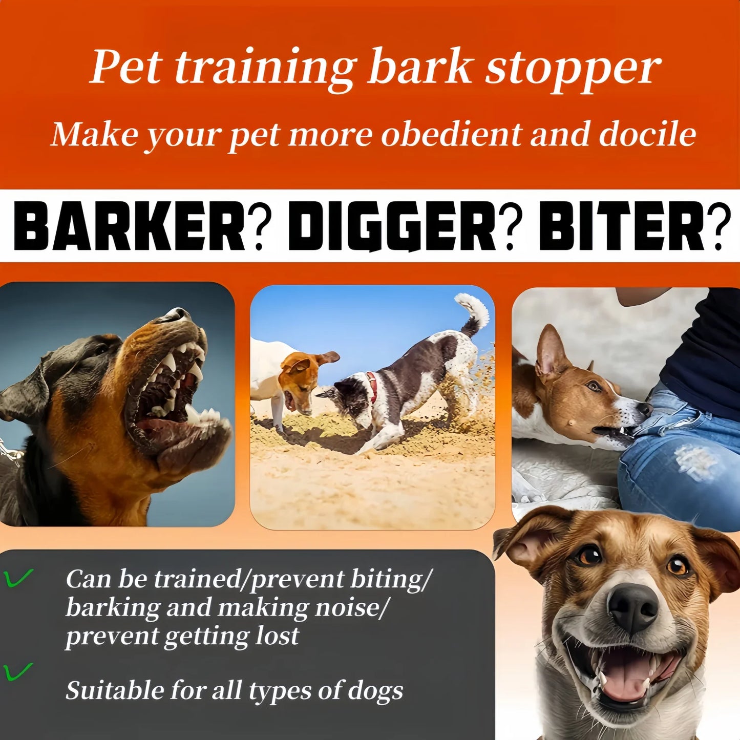 Ultrasonic Stop Barking Collar For Dogs USB Rechargeable Training Device